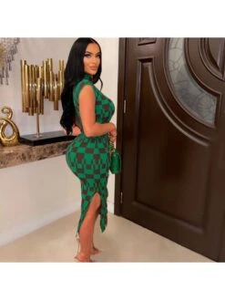 Colorblock Geometric Pattern Office Lady Sleeveless Dresses -BreezeWear Store P 20240420153530613 631