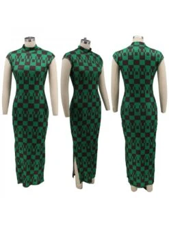 Colorblock Geometric Pattern Office Lady Sleeveless Dresses -BreezeWear Store P 20240420153531491 363