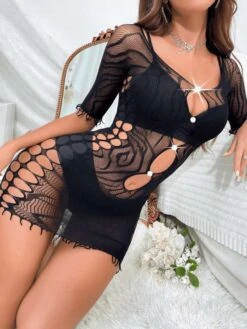 Faux Pearl Perspective Cutouts Mini Dress -BreezeWear Store P 20240422160013111 560