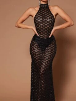 Hotfix Rhinestones Lace Fitted Sleeveless Dresses