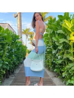 Colorblock Hollow Out Spaghetti Straps Backless Dresses -BreezeWear Store P 20240425085009305 658