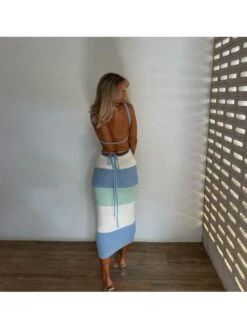 Colorblock Hollow Out Spaghetti Straps Backless Dresses -BreezeWear Store P 20240425085010876 730