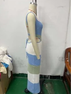 Colorblock Hollow Out Spaghetti Straps Backless Dresses -BreezeWear Store P 20240425085015501 429