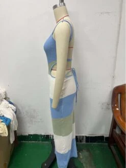 Colorblock Hollow Out Spaghetti Straps Backless Dresses -BreezeWear Store P 20240425085016227 360