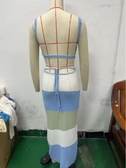 Colorblock Hollow Out Spaghetti Straps Backless Dresses -BreezeWear Store P 20240425085016972 914