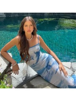 Dolphin Print Spaghetti Straps Maxi Dresses -BreezeWear Store P 20240425150028612 878