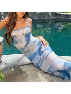 Dolphin Print Spaghetti Straps Maxi Dresses -BreezeWear Store P 20240425150029405 150