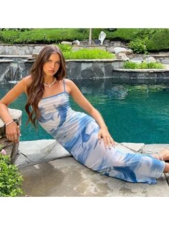 Dolphin Print Spaghetti Straps Maxi Dresses -BreezeWear Store P 20240425150032263 442