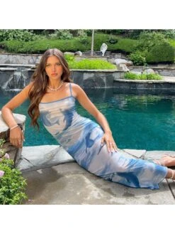 Dolphin Print Spaghetti Straps Maxi Dresses -BreezeWear Store P 20240425150035301 740