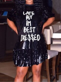 Sequin Loose Ruffle Short Sleeve Dress