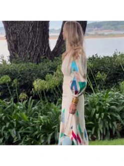 Ruched Print V Neck Maxi Dresses -BreezeWear Store P 20240429095525143 947