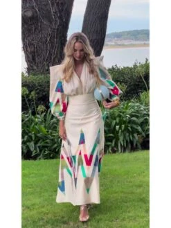 Ruched Print V Neck Maxi Dresses -BreezeWear Store P 20240429095525718 665