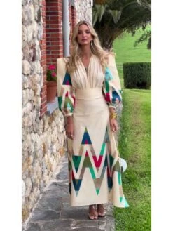 Ruched Print V Neck Maxi Dresses -BreezeWear Store P 20240429095526833 557