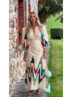 Ruched Print V Neck Maxi Dresses -BreezeWear Store P 20240429095527883 729