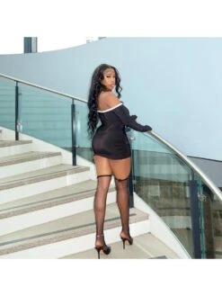 Bow Colorblock High Rise Long Sleeves Dress