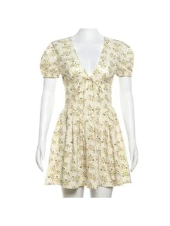 Flower Lace Up Mid-rise Short Sleeve Dress -BreezeWear Store P 20240513114515267 109