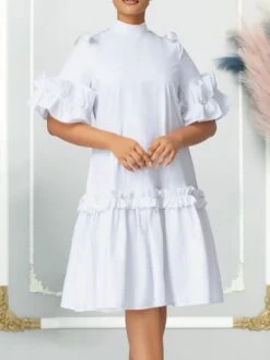 Solid Color Trumpet Sleeve Loose Short Sleeve Dress