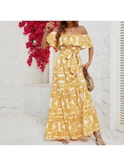 Ruffle Swing Off-shoulders Maxi Dresses -BreezeWear Store P 20240515111513216 381