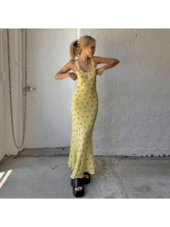 Print See Through Spaghetti Straps Dresses