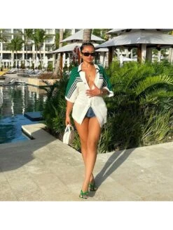 Colorblock Striped Single Breasted Short Sleeve Dress -BreezeWear Store P 20240522090007119 241