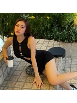 Bow Hollow Out Sleeveless Mini Dress -BreezeWear Store P 20240523180511386 818