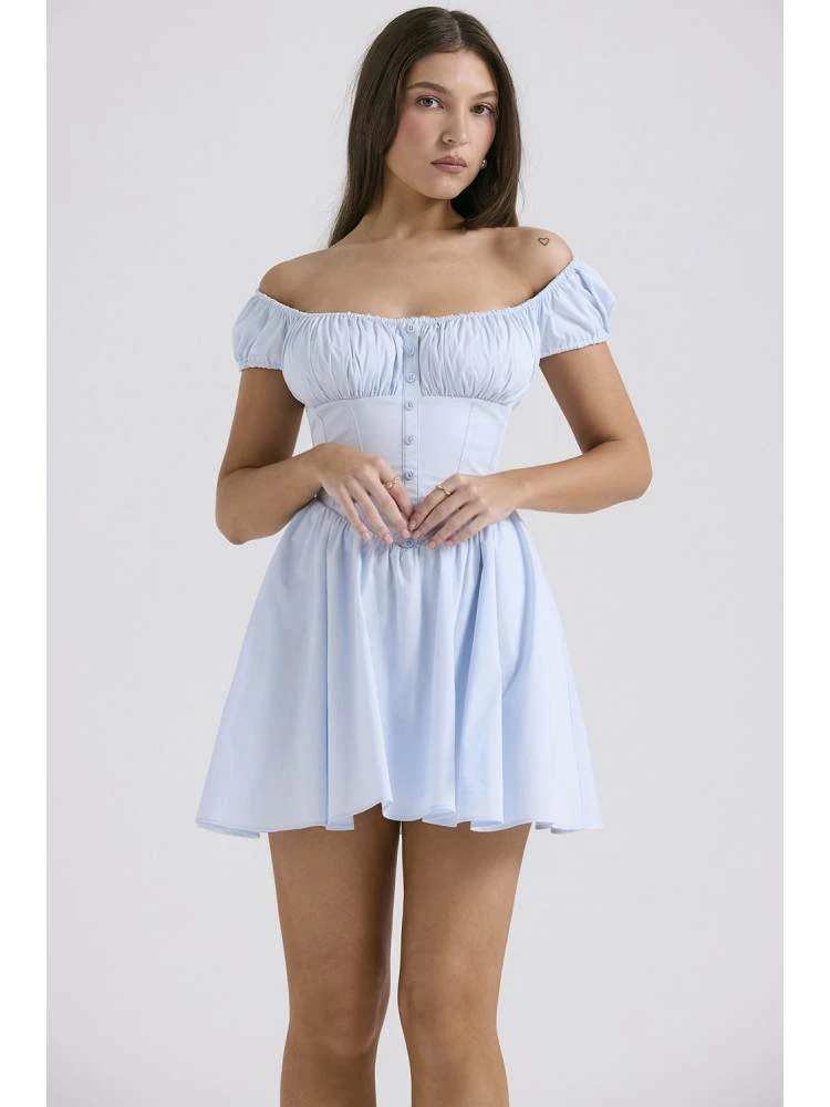 Patchwork Boat Neck Puff Sleeve Short Sleeve Dress 3 Patchwork Boat Neck Puff Sleeve Short Sleeve Dress