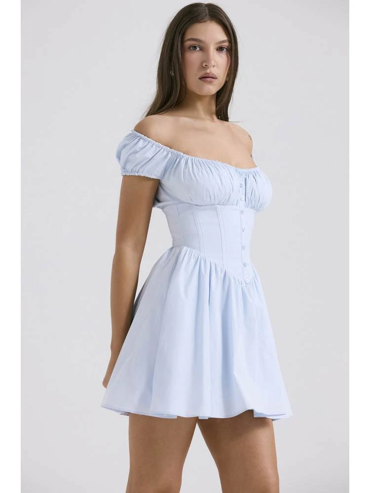 Patchwork Boat Neck Puff Sleeve Short Sleeve Dress 4 Patchwork Boat Neck Puff Sleeve Short Sleeve Dress - Image 2