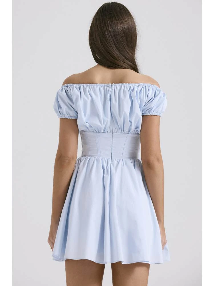 Patchwork Boat Neck Puff Sleeve Short Sleeve Dress 5 Patchwork Boat Neck Puff Sleeve Short Sleeve Dress - Image 3