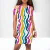 Colorblock Wave Cutouts Short Sleeve Dress -BreezeWear Store P 20240525152006570 995