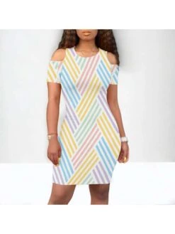 Colorblock Striped Fitted Mini Dress