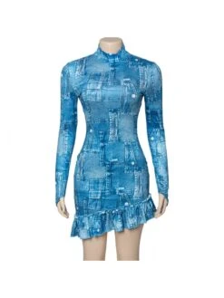 Imitation Denim Printed Backless Midi Dress -BreezeWear Store P 20240527115020052 659