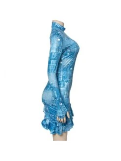 Imitation Denim Printed Backless Midi Dress -BreezeWear Store P 20240527115020627 192