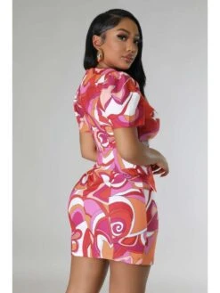 Colorblock Buckle V Neck Mini Dress -BreezeWear Store P 20240528153011586 281