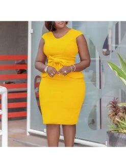 Bow Patchwork V Neck Short Sleeve Midi Dress -BreezeWear Store P 20240603095035882 881