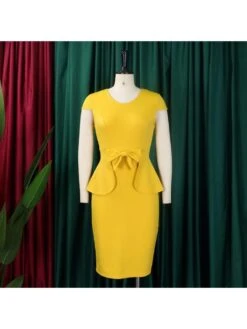 Bow Patchwork V Neck Short Sleeve Midi Dress -BreezeWear Store P 20240603095037138 971