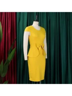 Bow Patchwork V Neck Short Sleeve Midi Dress -BreezeWear Store P 20240603095037650 463