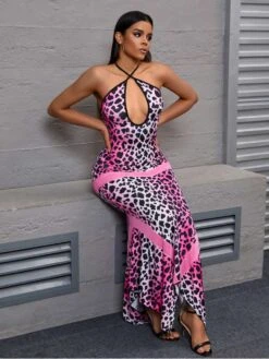 Colorblock Leopard Backless Maxi Dress -BreezeWear Store P 20240603112020106 388