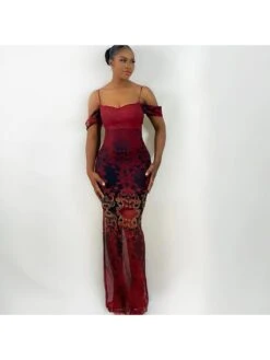 Flower Printed Off Shoulder Maxi Dress