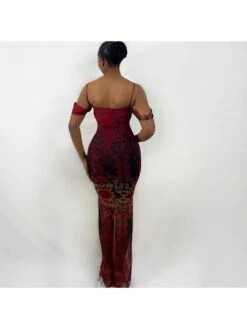 Flower Printed Off Shoulder Maxi Dress -BreezeWear Store P 20240603173536996 662