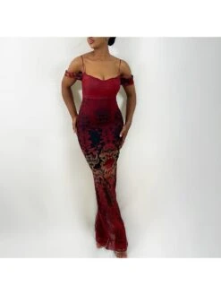 Flower Printed Off Shoulder Maxi Dress -BreezeWear Store P 20240603173537573 754