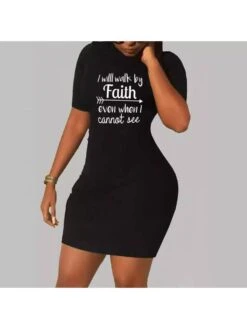 Letter Printed Pullover Short Sleeve Dress