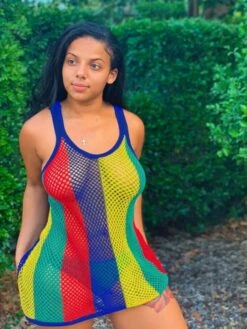 Grid Colorblock Striped Sleeveless Dress