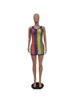 Grid Colorblock Striped Sleeveless Dress -BreezeWear Store P 20240607151209673 281