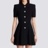 Ruched A-line Single Breasted Short Sleeve Dress