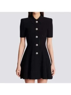 Ruched A-line Single Breasted Short Sleeve Dress -BreezeWear Store P 20240608080002659 624