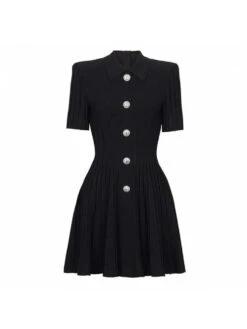 Ruched A-line Single Breasted Short Sleeve Dress -BreezeWear Store P 20240608080003250 823