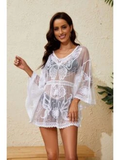 Bow See Through Crewneck Long Sleeves Dress