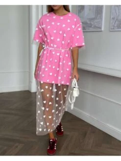 Heart High Rise Fitted Short Sleeve Dress