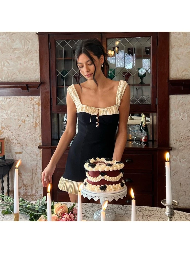 Colorblock Ruffle Square Neck Sleeveless Dresses 5 Colorblock Ruffle Square Neck Sleeveless Dresses - Image 3