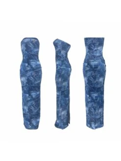 Imitation Denim Printed Strapless Maxi Dress -BreezeWear Store P 20240612161203881 468